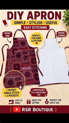 DIY Kitchen Apron ✂️ 2 Pocket Apron Sewing Tutorial | Easy & Stylish Apron for Beginners #Shorts