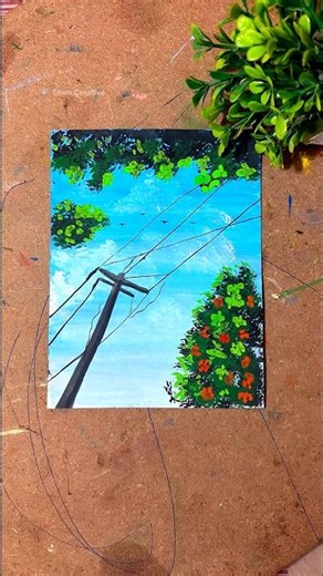 Peaceful Blue Skies #scenery #paintingideas For Beginners 🎨🖌️🥰 #art #drawing #shorts