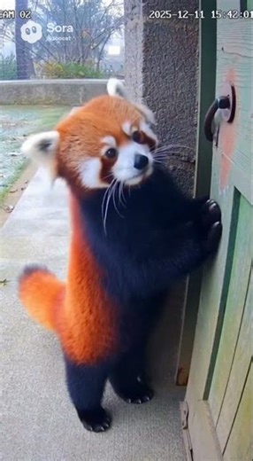 Caught on Camera: A Red Panda Standing Up to Peek Inside