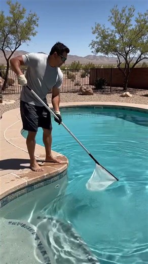A man cleaning a pool at desert