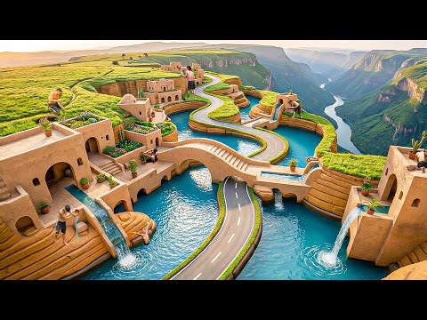 250 Days Building a Hill-Carved Water Park with Road-Shaped Water Slides Using Primitive Tools