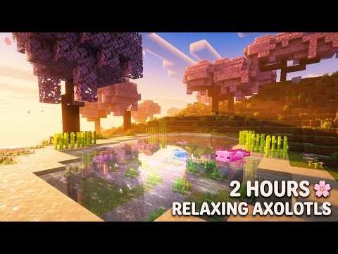 2 Hours of Cozy Minecraft Sunset 🌸 Relaxing Axolotl Pond & Ambient Piano (Sleep/Study)