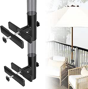 Adjustable Patio Umbrella Holder - Outdoor Umbrella Base and Stand Metal Clamp for Fixed Deck Railing and Poles