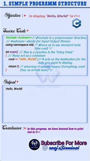 What Is The SIMPLEST C++ Programm Structure #c++ #coding #raajsterminal #simplestructure #codeinc++