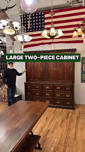 Wonderful unique multi-drawer, two-section cabinet with original hardware available for sale at our Manhattan showroom! Likely out of an old school or pharmacy, late 19th-early 20th century. Give us a call or send us a message to purchase! 📍333 W 52 St., New York, New York 🌐ogtstore.com 🚛Shipping available everywhere 📐74 in. W x 23 in. D x 80 in. H #oldegoodthings #antiques #antiquestore #antiqueshop #antiquefurniture #interiordesign #architecturalsalvage #storage #cabinet #1800s #1890s #190