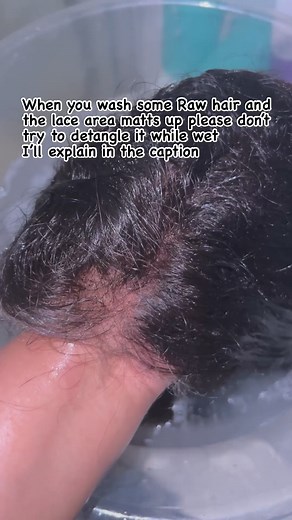 3.6K views · 32 reactions | Most Raw hairs get matted up when water touches it Raw hair is very coarse and sometimes when hard water touches it, it hardens up even more.Just continue washing and conditioning then air dry.Immediately it dries it will be easy to brush through but if you try to detangle while wet you’ll pull out hair from the lace which will cause balding.I hope this helps someone Should we do more educating topics like this? | MANAG Luxury Hairline | Facebook