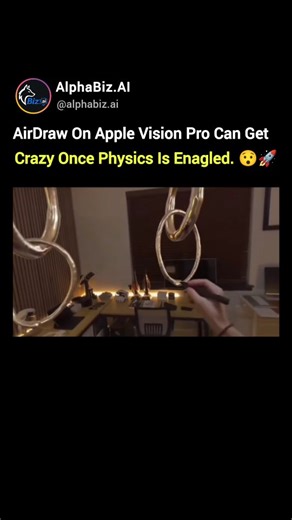 Business | AI News | Technology on Instagram: "Apple Vision Pro's AirDraw feature enters a whole new dimension when you enable real-time physics simulation. Watch as digital sketches obey gravity, collide, and react with stunning realism—all anchored in your physical space. Why this matters for business and tech: ▪️ Next-level prototyping: Imagine designing products, architectural models, or experiential marketing concepts in 3D space before a single physical resource is spent. ▪️ The future of 