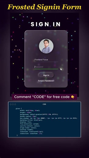 Frosted Glass Login UI Using HTML, CSS & Canvas ✨ | Glassmorphism #Shorts