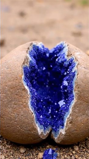 Azurite hidden inside a natural stone.