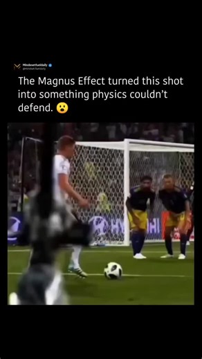 Mindsetfuel History on Instagram: "Some of the craziest curves in sports aren’t luck — they’re science in motion. This phenomenon, called the Magnus effect, happens when a spinning ball slices through the air and messes with pressure on both sides. That imbalance creates an unseen force, dragging the ball away from a straight line. That’s how a football curls past a wall at the last instant, or a baseball suddenly dips like it fell off a cliff. No strings attached — just physics flexing hard. A 