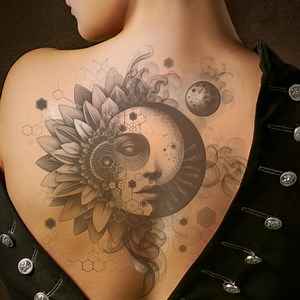 Flower Moon Woman Face Tattoo Design: Geometrical Tattoo (digital Download) - Etsy