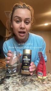24K views · 90 reactions | 40ish calorie brown sugar shaken espresso at home for less then maybe .40 cents?? #brownsugarshakenespresso #icedcoffeeathome #lowcaloriecoffee | Janelle Rhner | Facebook