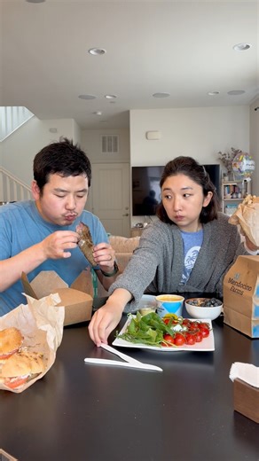 I would say a nice burrata salad is our favorite salad. This version is very simple with just olive oil, salt, pepper, and pesto sauce. | POV Husband