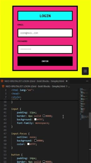 Neo-Brutalist Login UI | Bold Colors with HTML & CSS. #trending #trendingshorts