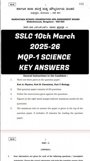 10th SSLC 2025-26 MQP-1 SCIENCE KEY ANSWERS 👇👇👇👇