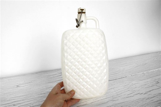 Soviet 70s Plastic Water Flask Vintage White Diamond Embossed Canteen With Handle & Swing Top - Etsy