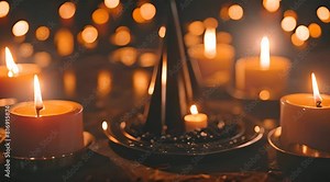 A Witch's Intense Rite and Sacrifices, Guided by the Glow of Burning Candles, Channeling the Power of Black Witchcraft on Halloween, an Enigmatic American Tradition