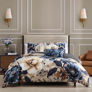 Bebejan English Manor 5 Piece Comforter Set, Queen, Blue, 100% Cotton Sateen, Reversible, All Season, Cozy Comfort