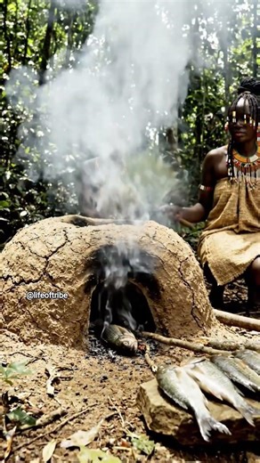 Tribal Women Cooking Fish in Mud Oven