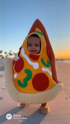 OMG😱 PIZZA AI BABY ON BEACH