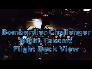 Bombardier Challenger 600 Corporate Jet Night Takeoff - Cockpit Flight Deck View