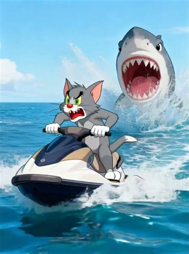 🐱 Tom's Crazy Jet Ski Escape from a Giant Shark! 🦈😂
