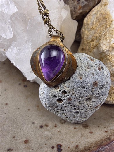 Amethyst Necklace- February Birthstone- Rainbow Patina- Amethyst Handmade Necklace - Etsy