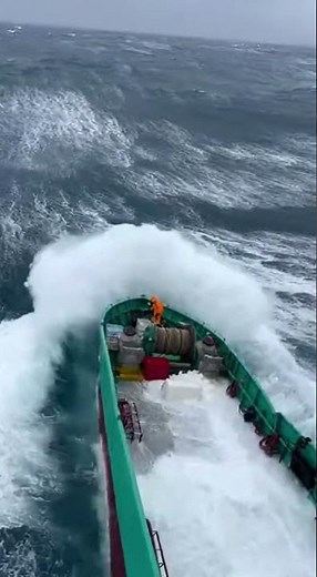 Surviving the Storm: Massive Ocean Waves Hit Fishing Trawler! 🌊🚢 #Ocean #Storm #Sea