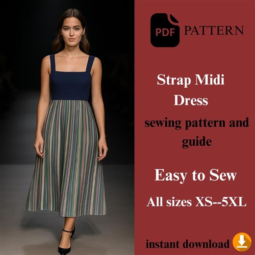 Strap Midi Dress | Sewing Pattern | Women’s DIY Dress | Beginner Friendly PDF Digital Download - Etsy