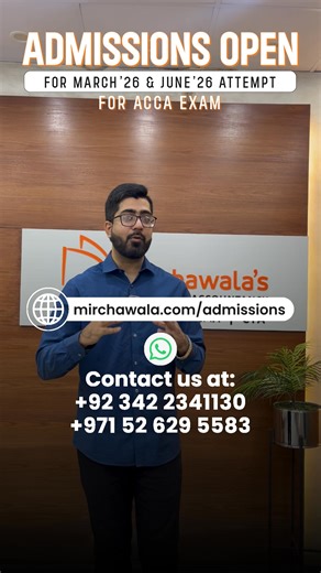 Flat 40% OFF for March 2026 & June 2026 ACCA Attempts! 🎉 Enroll now in Mirchawala’s ACCA Courses and secure your discounted spot. 📅 Discounts valid from 1st December 2025 🌐 Online Registration: admissions.mirchawala.com 📞 Contact Numbers: UAE: 971 52 629 5583 Pakistan: 92 342 2341130 #Mirchawalas #ACCA #DiscountOffer #ACCA2026 #Mirchawala | Mirchawala's Hub of Accountancy