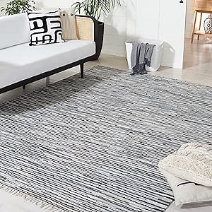 SAFAVIEH Rag Rug Collection Area Rug - 10' x 14', Black & Multi, Handmade Boho Stripe Cotton, Ideal for High Traffic Areas in Living Room, Bedroom (RAR129Q)