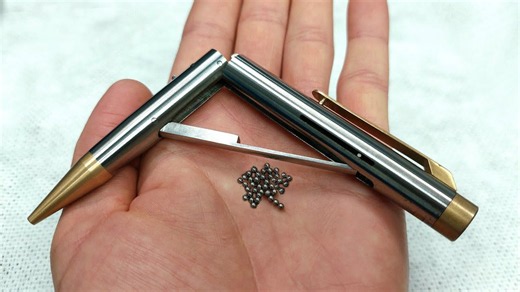 This handmade pen gun fires steel bearings with a hidden spring