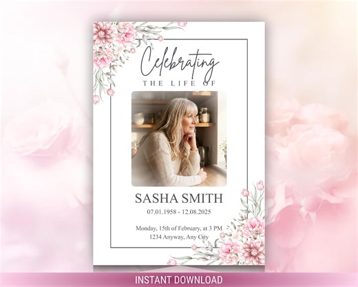 Celebration of Life Funeral Program Template | Memorial Service Program | Editable Canva Obituary | Floral Printable | Instant Download - Etsy Canada