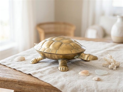Vintage Brass Turtle Trinket Box Jewelry Box Coastal Decor Hinged Turtle Keepsake Box Beach House Nautical Decor Gift