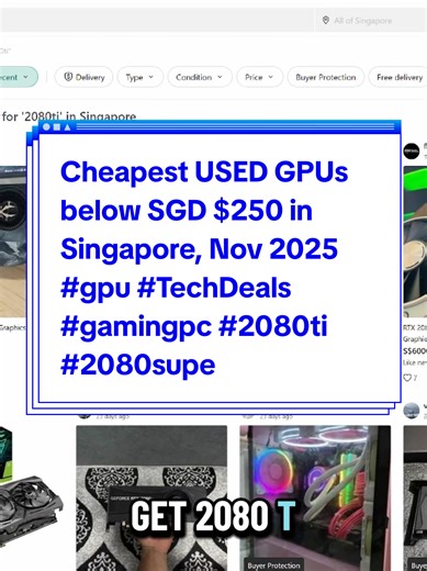 Cheapest USED GPUs below SGD $250 in Singapore, Nov 2025 #gpu #TechDeals #gamingpc #2080ti #2080super