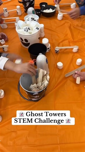 OnceUponaMagicalMom brings spooky fun into STEM with this creative Halloween challenge! Kids build ghost towers using marshmallows decorated as ghosts and popsicle sticks to test balance, problem-solving, and engineering skills. A hands-on way to combine festive fun with learning! Credit: @OnceUponaMagicalMom #teacher #teachersoftiktok #teachertok #firstyearteacher #teacherhack #teachertips #school #kindergarten #preschool #teachers #teachertiktok #activities #kidsactivities #kidstoys #kidsoftik