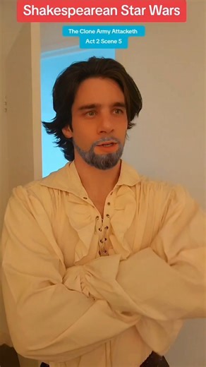 History Unhinged on Instagram: "This presents a creative "historical" reimagining of a pivotal moment from the Star Wars saga, specifically the discovery of the Clone Army, translated into the style of Shakespearean drama. The scene takes place in the equivalent of "Act 2, Scene 5" of The Clone Army Attacketh. It mimics the setting of the planet Kamino, where Jedi Knight Obi-Wan Kenobi tracks a mysterious bounty hunter to a hidden facility. In this version, the sleek sci-fi aesthetics are replac