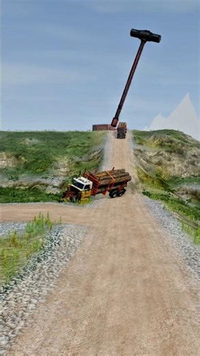 2 Log Trucks & 1 Bus Downhill vs Spinning Hammer – Total Destruction?! | BeamNG.drive