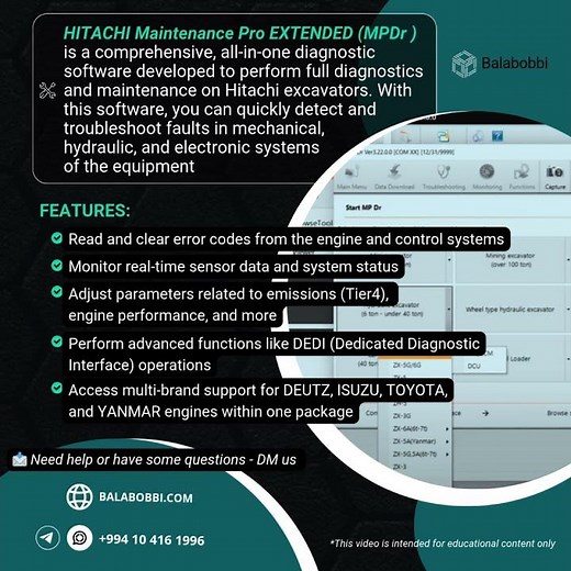 🔧Work with Hitachi excavators - ZX-1, 3, 5, or 7: AllinOne HITACHI Maintenance Pro EXTENDED version