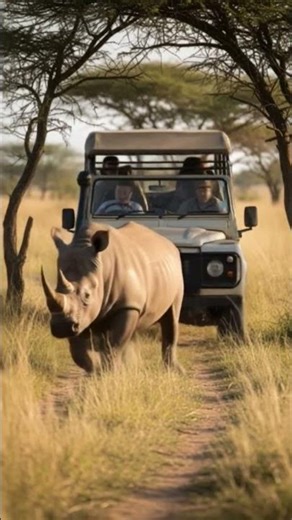 Rhino Charges Safari Truck — Tourists Freeze as the Rhino Attacks! #Shorts