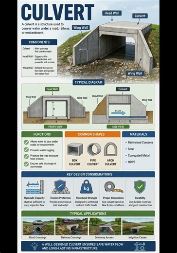 Basic Knowledge for Civil Engineering | Culverts_ Design, Function, and Applications | #shorts