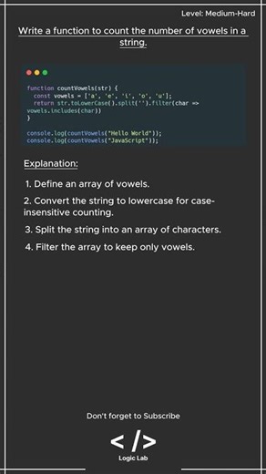 JavaScript Interview Question: Count Vowel in a String #javascriptinterview #javascript #js