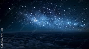 Dark clouds and stars in the night sky. Drone view of starry night heaven. Ai generated.