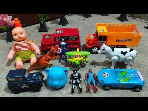 Dinosaur vs Captain America Fight | Toy Tractor, Doll & Kids Toys Story 🦖🛡️