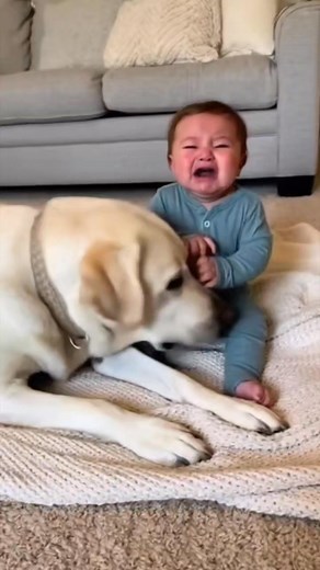 Labrador Comforts Crying Baby in the Sweetest Way ❤️🐶#BabyAndDog #HeartMeltingMoment #CuteAnimals | Cutest Funnn