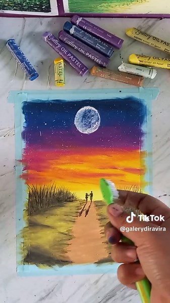 Easy Drawing Romantic Moonlight Scenery Tutorial