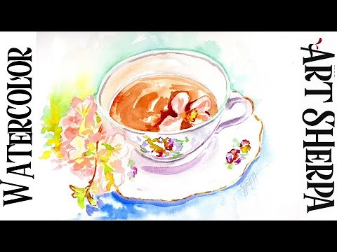 TEACUP AND FLOWERS Easy How to Paint Watercolor Step by step | The Art Sherpa