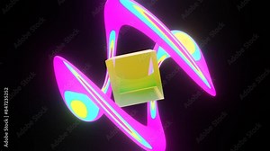 Abstract 3D transparent glass cube fluorescent iridescent gradient neon twisted curve spiral helix motion art light spectrum wave energy flow seamless loop animation 30 fps 4K background wallpaper