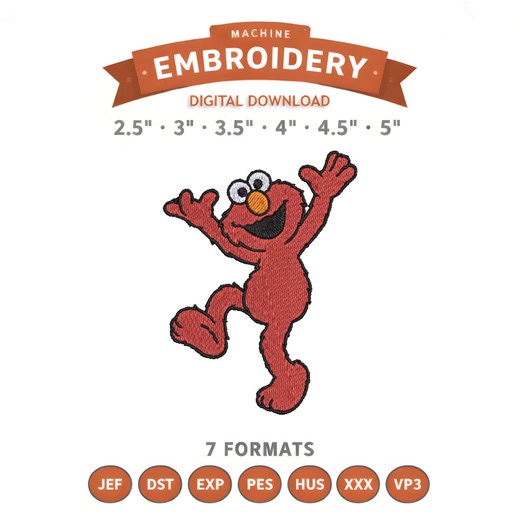 Elmo Embroidery Design File | Digital Download | 6 Sizes & 7 Formats Included - Etsy