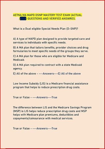 Aetna Ma Mapd Dsnp Mastery Test Exam Actual Questions And Ve video